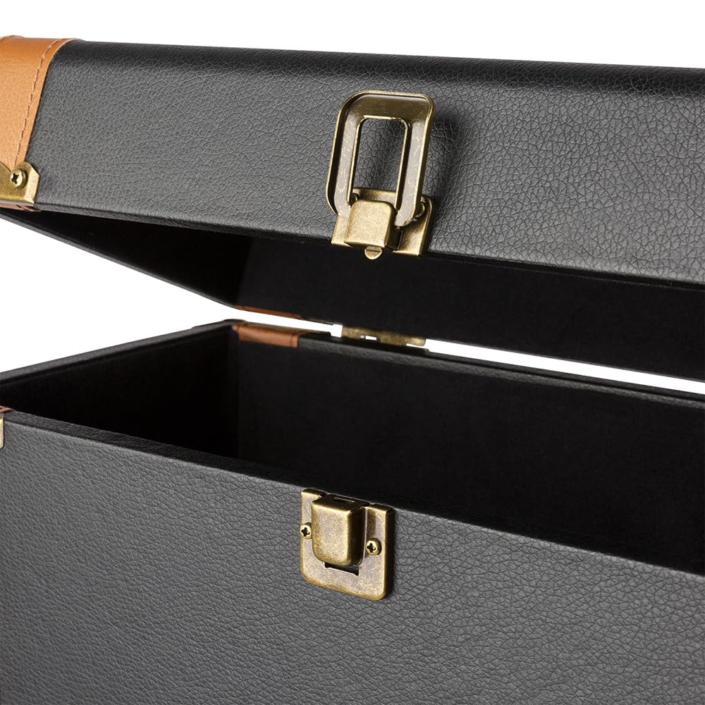 Audizio RC37 - Maleta de Lujo Elegante y Duradera con Capacidad para 30-35 Discos de Vinilo dependiendo del gramaje, Cierre metálico, esquineras de latón, bisagra y asa de Transporte, Color Negro