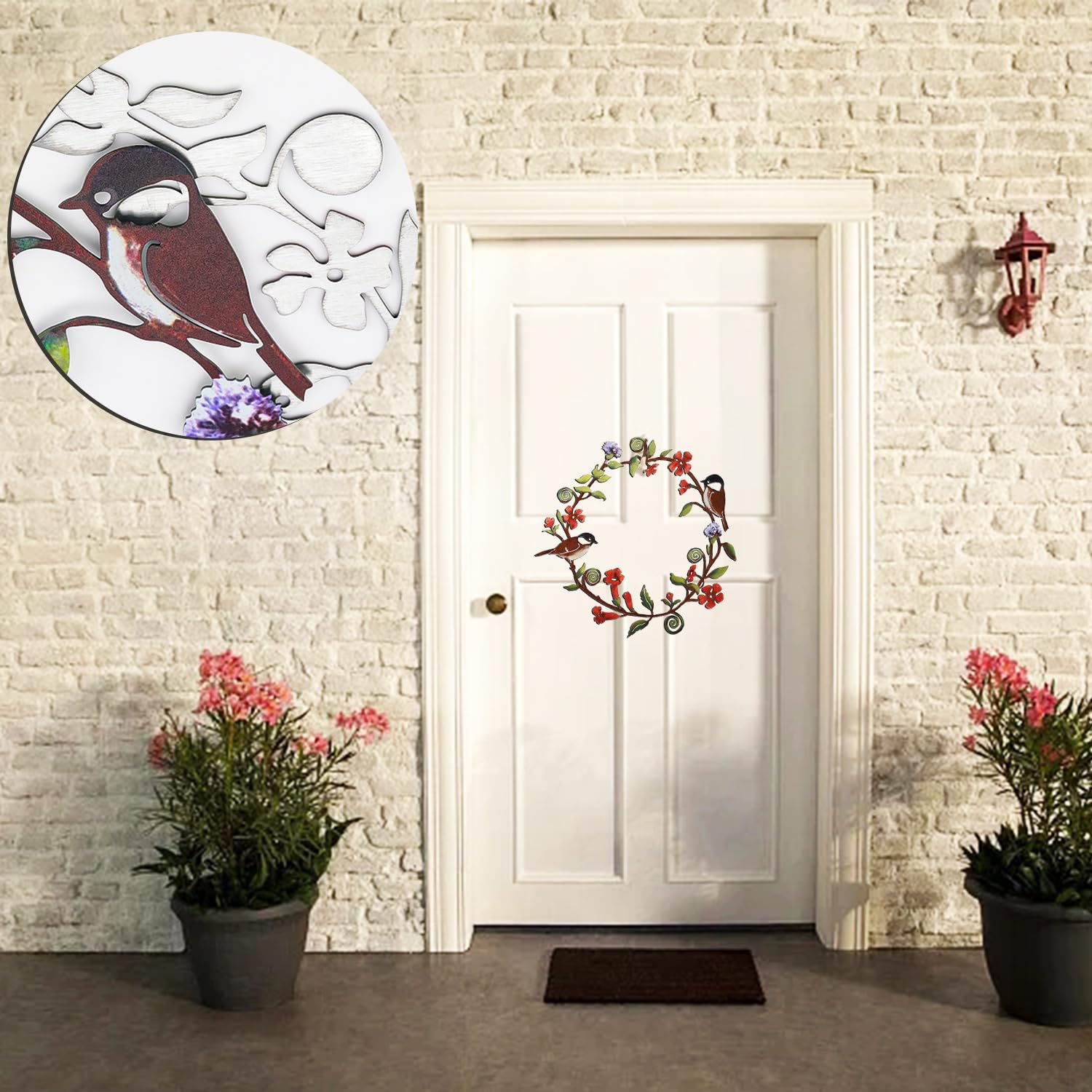 Ghirlanda Metallo Per Porta - Decorazione Con Fiori E Uccellini | 30x30 Cm, Per Esterno E Interno - Foto 7