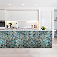 Vista 3 de XUANINY 10 hojas de azulejos autoadhesivos para salpicaduras de muro, azulejos de metal y madera, de aluminio, para pegar en la cocina, tocadores