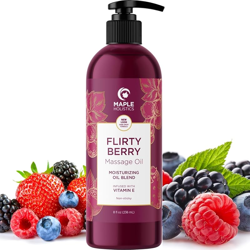 Óleo de massagem Berry Sensual Maple Holistics com coco, amêndoa doce e fragrância de frutas vermelhas