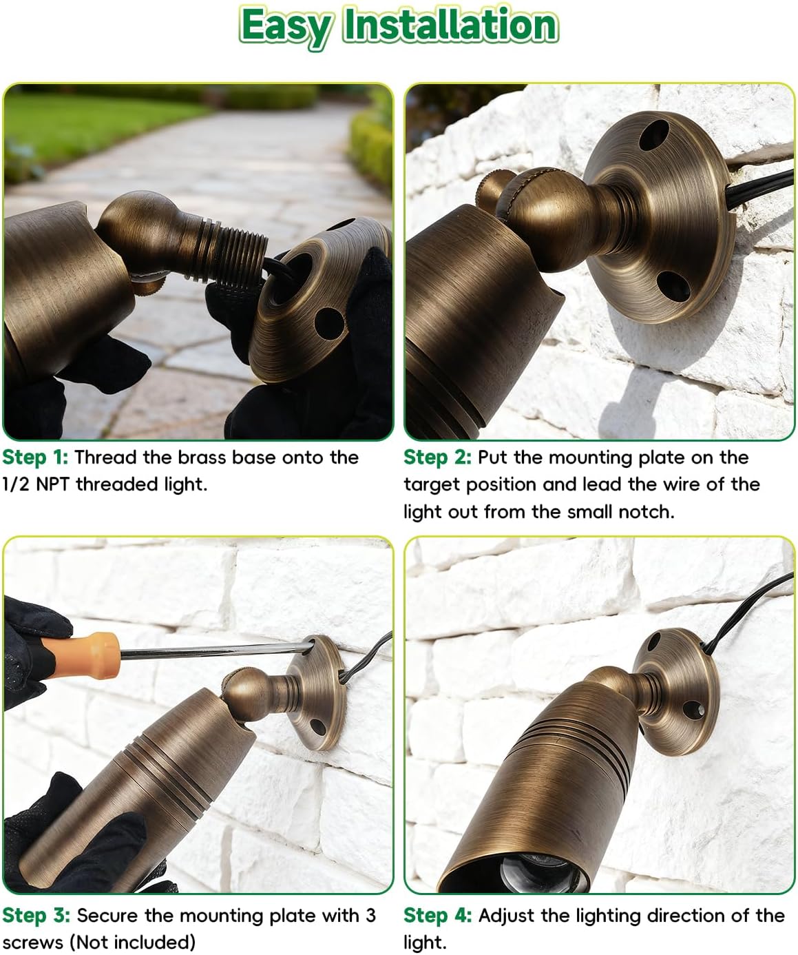 Sturdy Cast Brass Landscape Lighting Mounting Base, Outdoor Light Mounting Plate, Surface Mounting Plate, Low Voltage Landscape Lighting Accessories Antique Bronze 4pcs