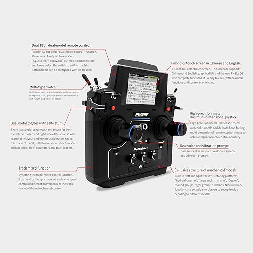Miniatura 2 de Flysky Paladin FS-PL18 EV Transmisor de control de radio, 2.4G 18 canales 3.5 pulgadas TFT pantalla táctil para RC FPV barco coche dron con receptor