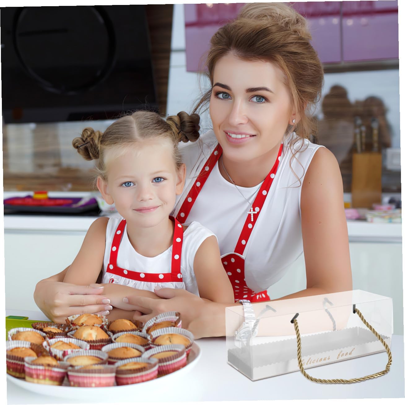 10 Pcs Plastic Cake Wrapping Boxes 22.5x7.8x7.8cm Baking Food Storage Containers with Ribbon Handle Portable Dessert Packaging for Bakery and Home Use