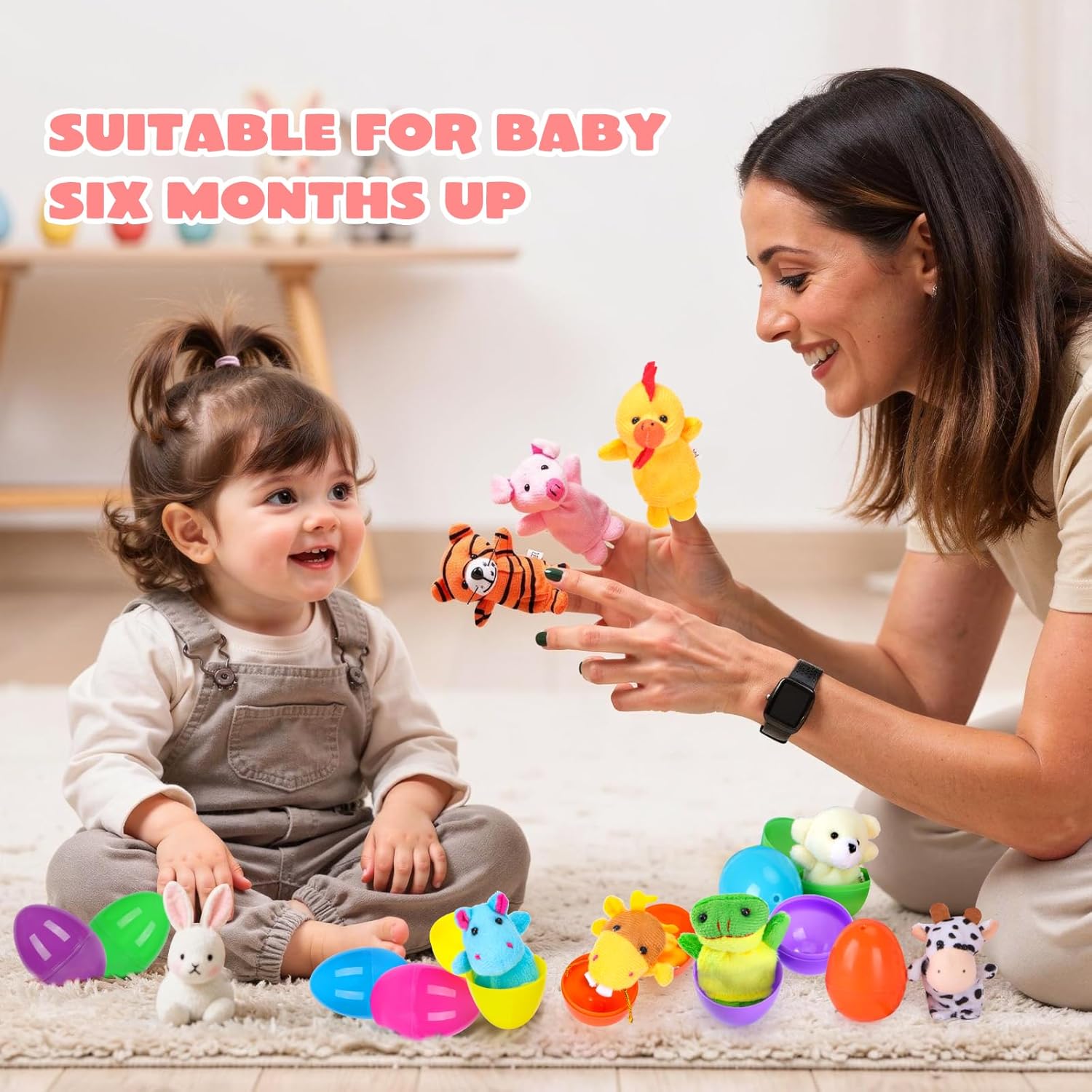 YEAHBEER 24 Pcs Easter Eggs Filled with Finger Puppets, Prefilled Easter Eggs Cartoon Animal Puppets for Easter Basket Stuffers, Easter Egg Hunt, Easter Party Favor for Kids