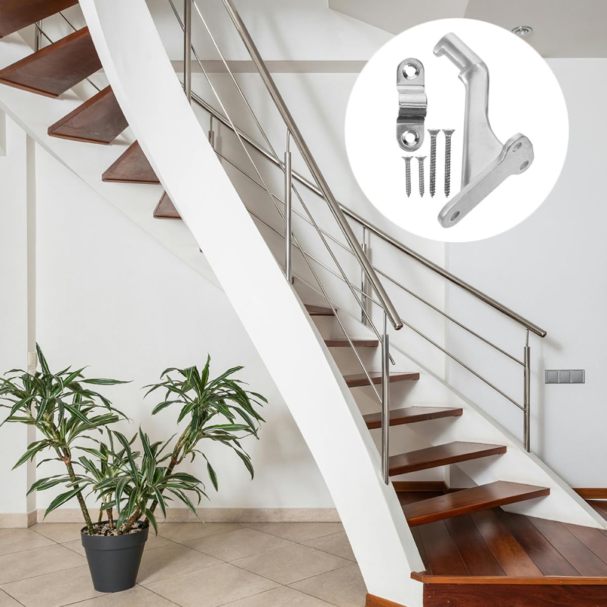 SEWACC 3 Sets Stainless Steel Handrail Bracket Set with Screws and Washers, Indoor Stair Railing Support Mounts for Staircase Handrail Holder Installation
