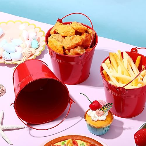 Miniatura 9 de 24 cubos de metal de 5 x 3.5 x 4.7 pulgadas, mini cubos de fiesta para macetas, cestas de hierro, pequeños cubos metálicos con asa para contenedor