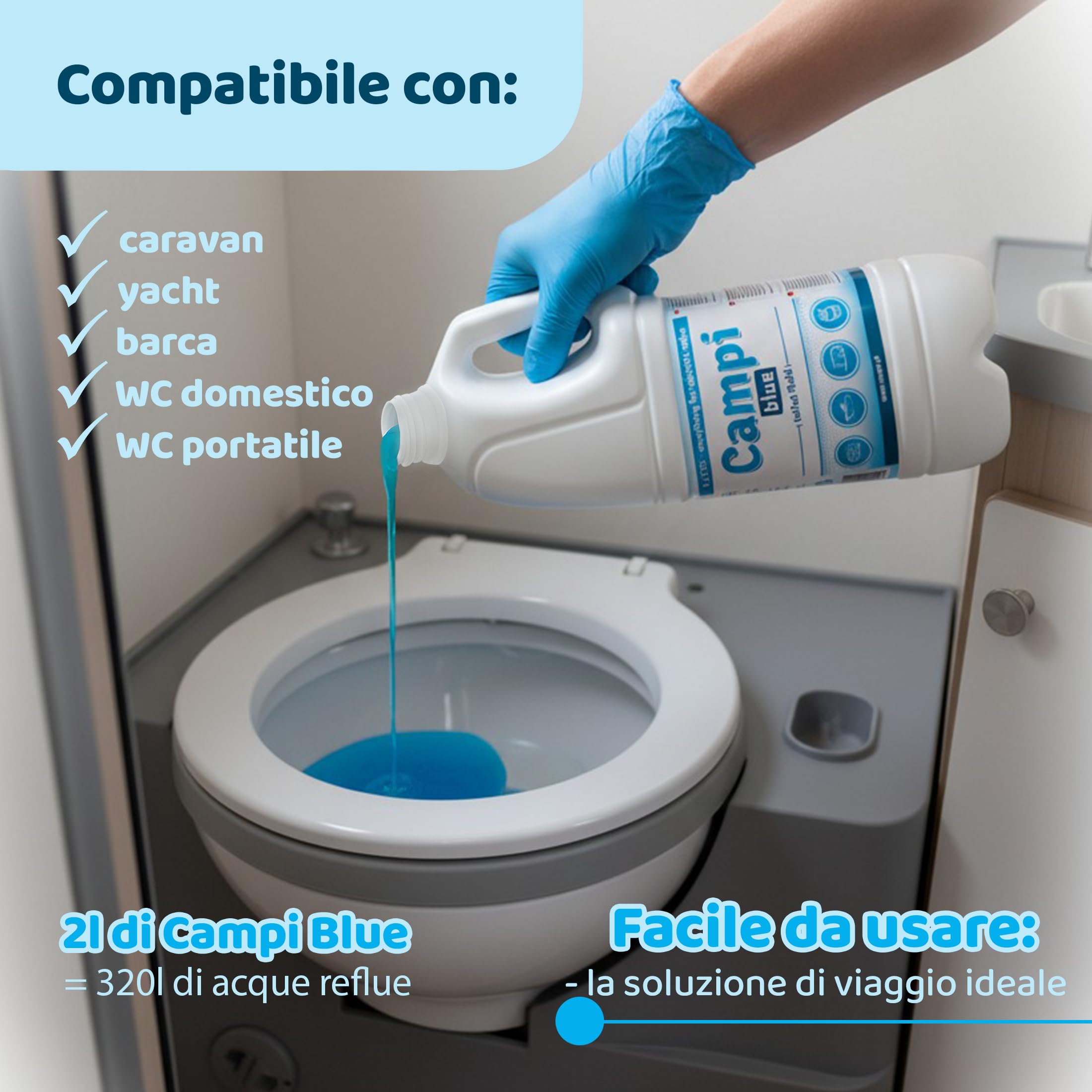 CAMPI Blue 2L + Red 2L + Carta Igienica – Set di Fluidi Chimici e Sanitari per WC da Campeggio – Additivo per WC per Serbatoi di Acque Dolci e di Scarico – Fluido per Roulotte e Barche