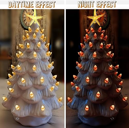 Miniatura 40 de Luces de repuesto de cerámica para árbol de Navidad, adornos de luz multicolor mediana para árbol de cerámica (117 bombillas + 5 estrellas superior)