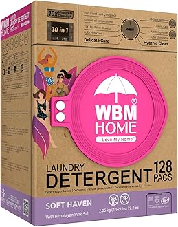 WBM Home Laundry Pods, Total 128 Count | Specially Designed for Undergarments With Soft Heaven Fragrance | Laundry Detergent Pods Formulated With Plant-Based Formula and Gentle Stain Remover