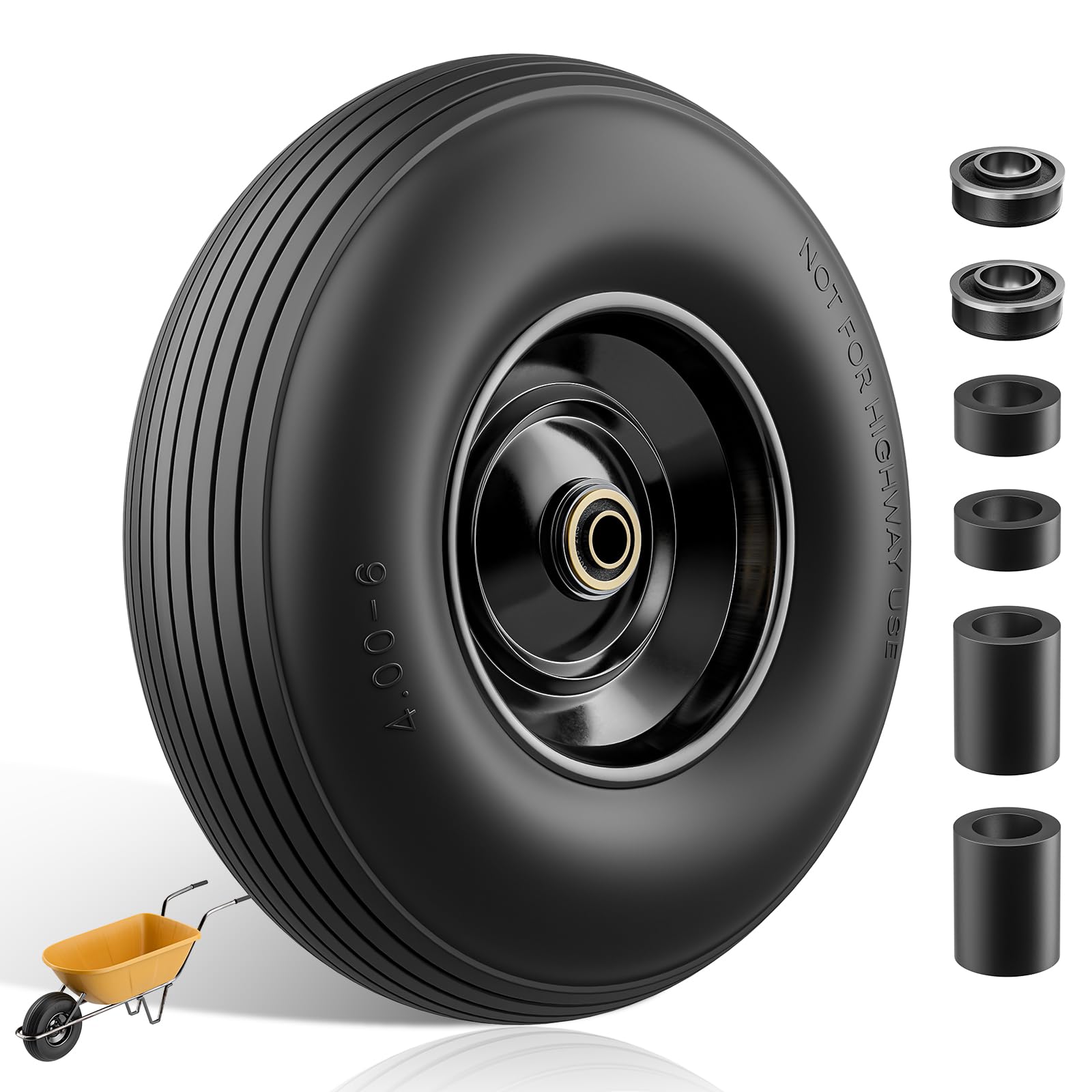 Linpuco Wheelbarrow Wheel 4.00-6 Flat Free