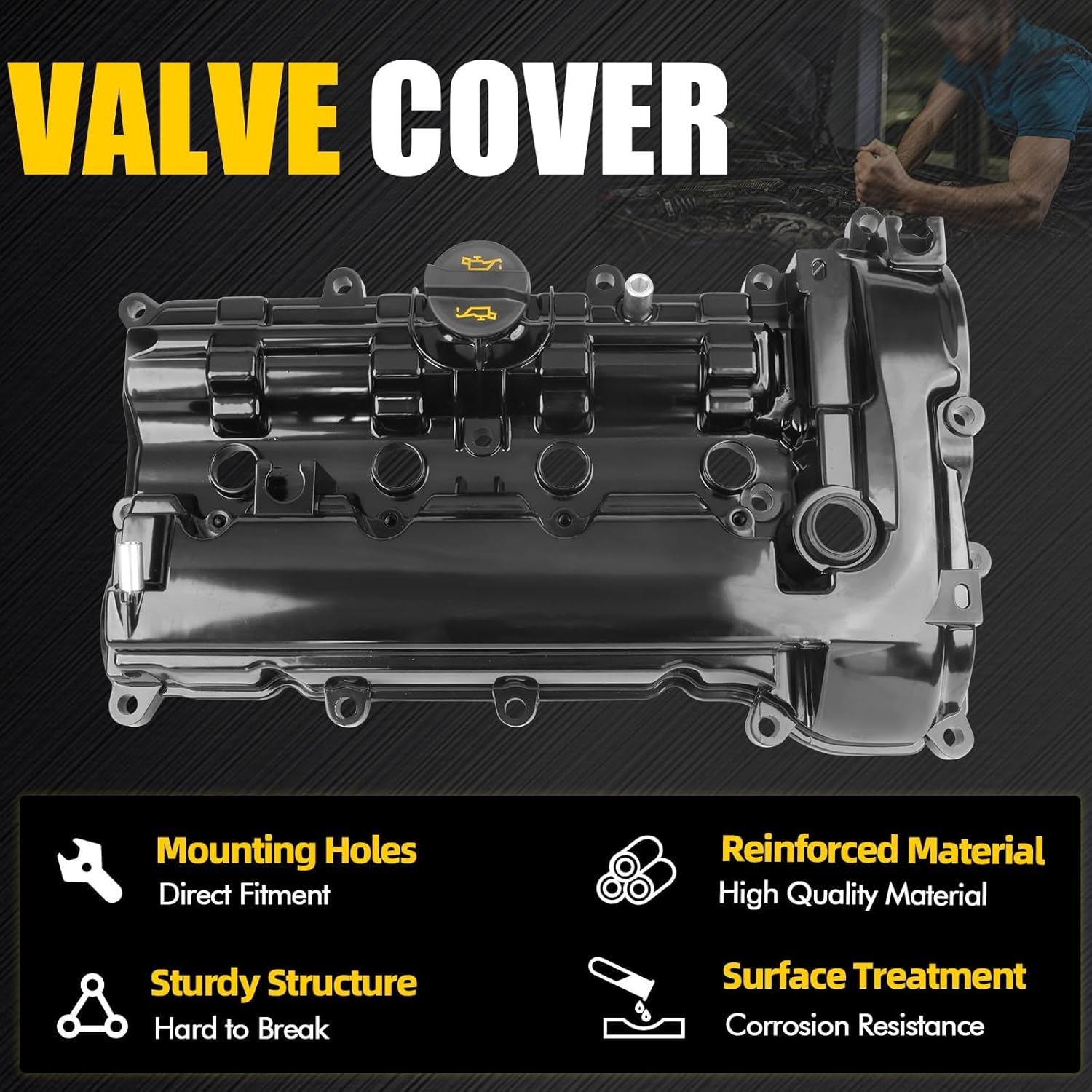 Aluminum Engine Valve Cover Compatible with 2013-2022 Mazda 3 CX-3 CX-5 2.0L L4 Gas Replace PE7W10210 PE0210210
