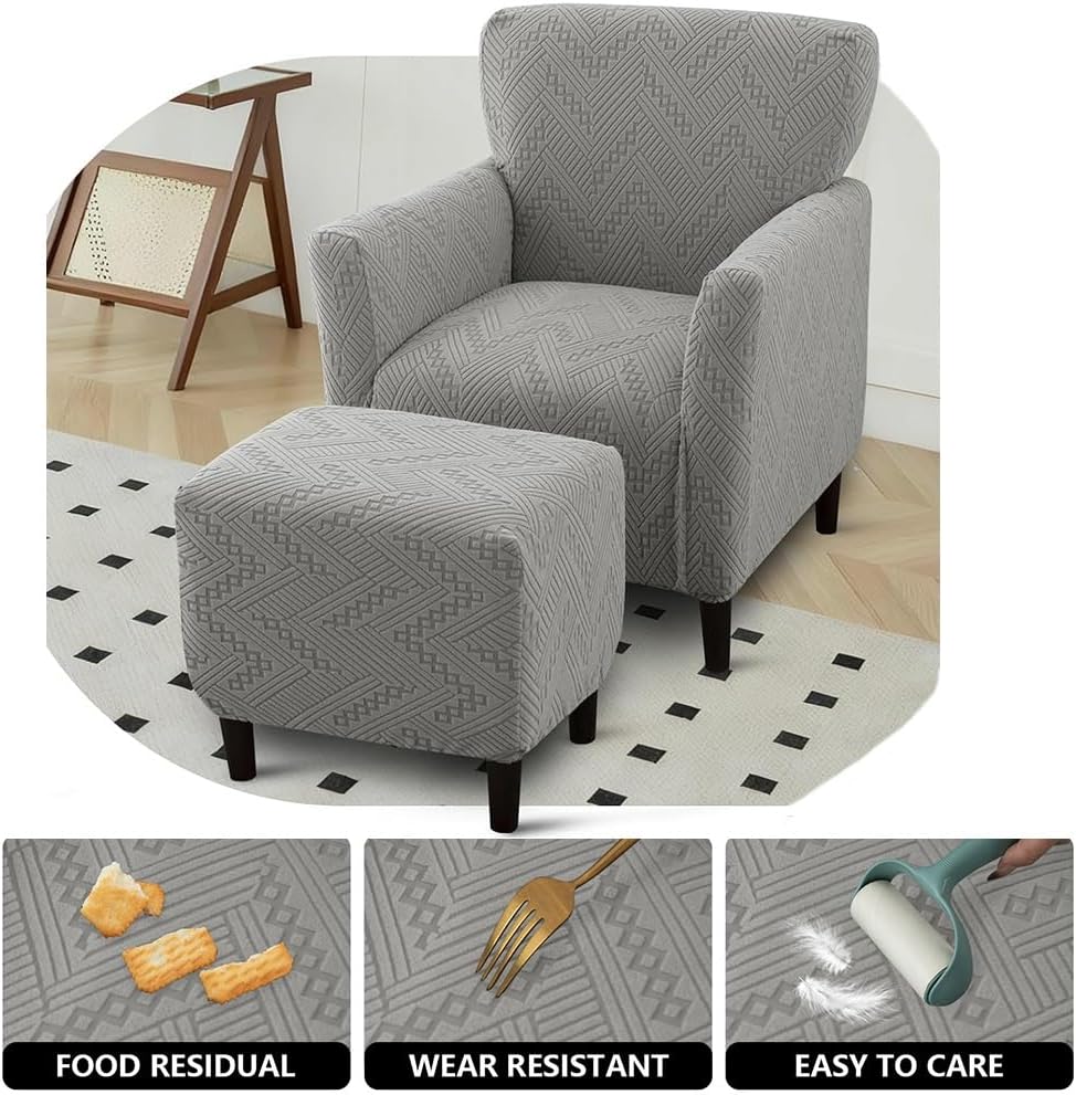 TANGHULU Armchair and Ottoman Slipcover Set, Jacquard Small Sofa Couch Cover Banquet Armchair Covers and Ottoman Slipcover for Living Room(Light Gray)