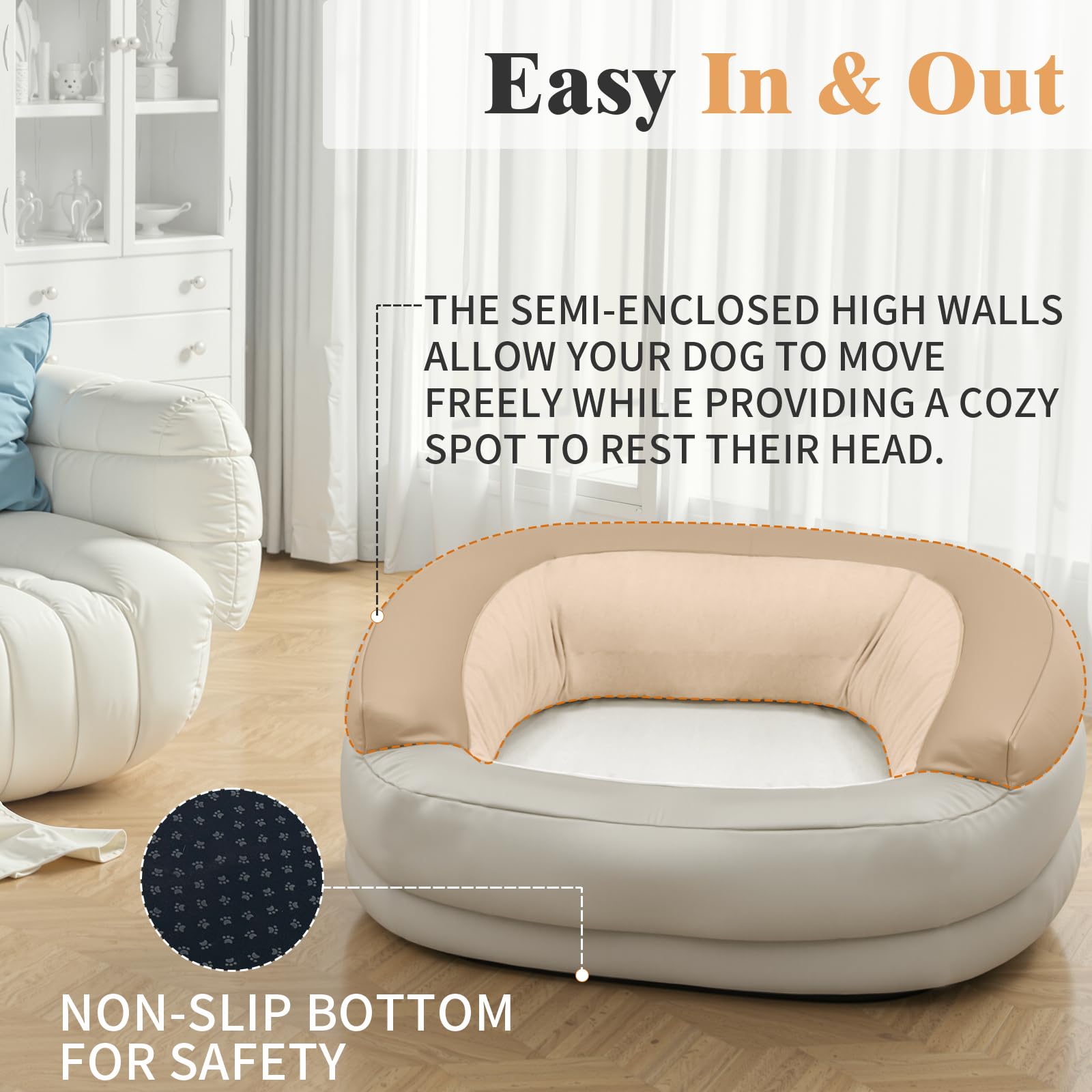Sofá para Perros, Cama Sofá para Perros Medianos a Grandes de hasta 27kg, Camas para Perros con Diseño de Recinto Profundo de Pared Alta, Sofá para Mascotas con Funda Extraíble Lavable y Parte