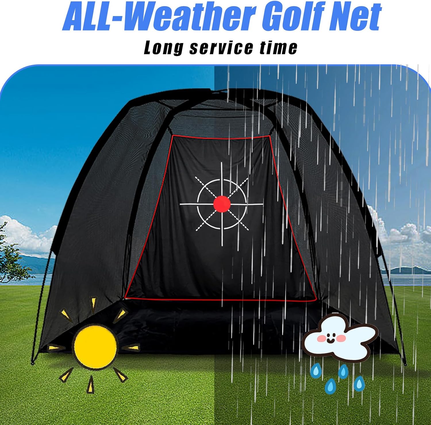 Golf Net Practice Hitting Driving Range - Quiet Impact Heavy Duty Training Cage with Triple-Turf Mat for Backyard Garage Indoor Outdoor - Gifts for Men Beginners