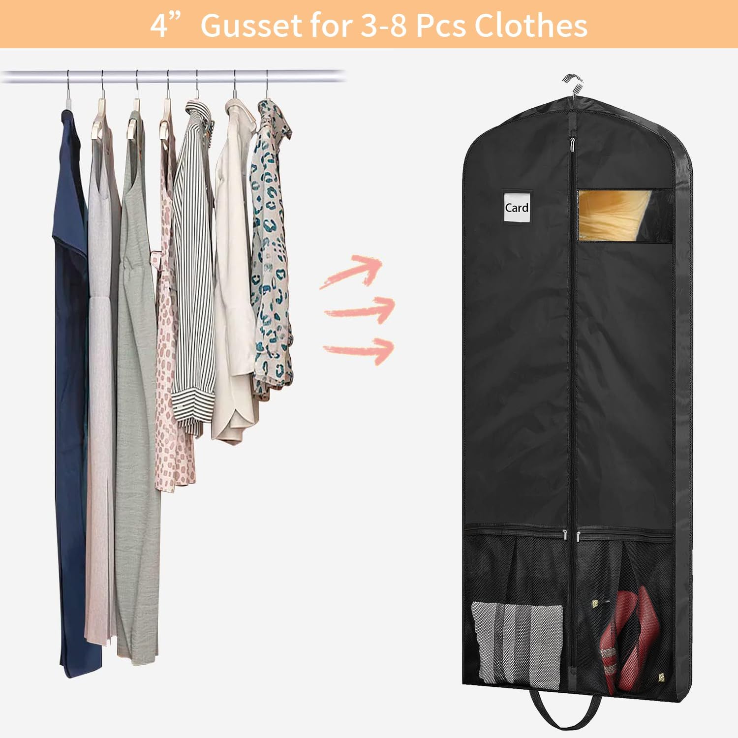 STEPONE Dress Bags for Gowns Long, 65" Dress Garment Bags for Hanging Clothes, Dress Bags for Closet Storage and Traveling, Foldable Dress Cover image 3