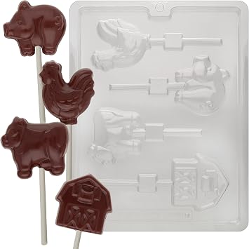 CybrTrayd Chocolate Candy Mold 4 Farm Assortment Pops For Candy, Cookies, Chocolate, Soap & Plaster Includes Instructions