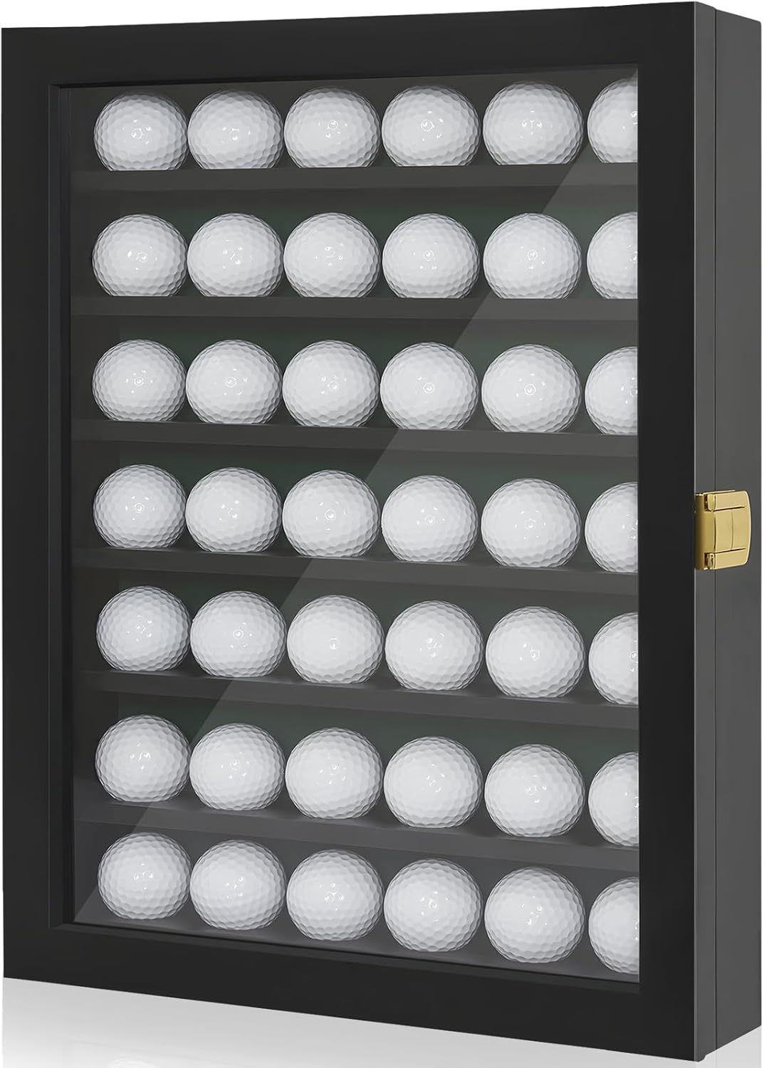 Golf Ball Display Case, Solid Wood Golf Ball Holder, Wall Mounted Golf Ball Rack with Acrylic Door for Golf Enthusiasts (Black, for 42 Golf Balls)