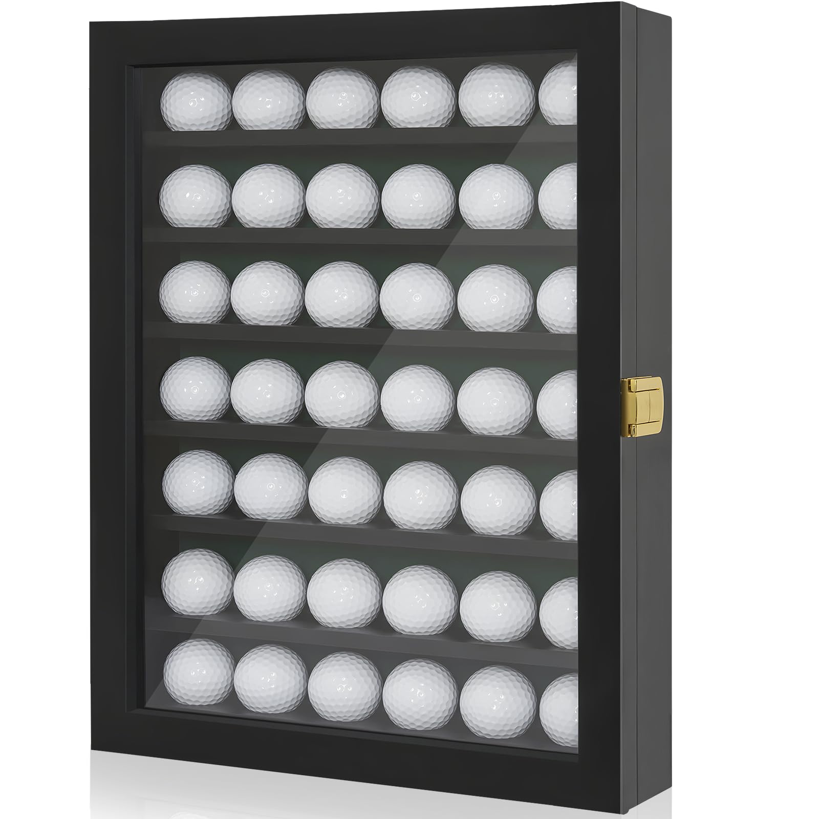 Vitrina para pelotas de golf, 42 soportes para pelotas de golf, regalo para entusiastas del golf, gabinete de exhibición para montaje en pared y soporte (negro, para 42 pelotas de golf)