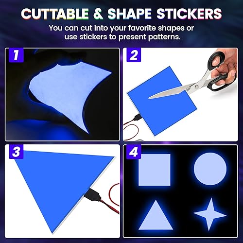 Miniatura 2 de Panel de luz electroluminiscente EL, 3.9 in x 3.9 in, lámpara de papel de retroiluminación cortable para decoracióncosplayadvertencia, 3 modos