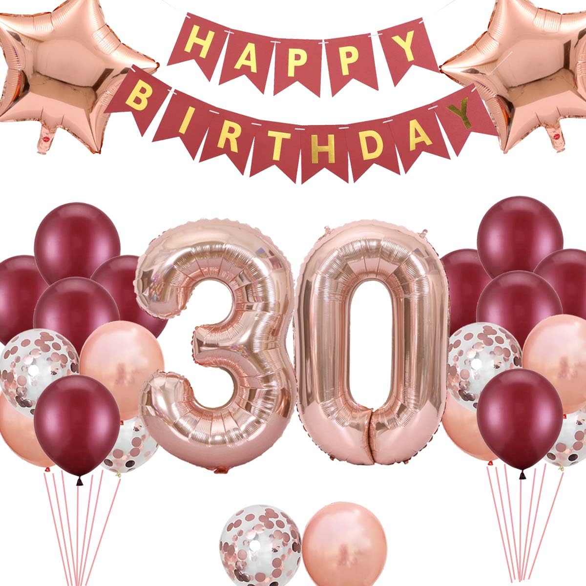 Luftballon 30. Geburtstag Dekorationen , Burgund Rose Gold 30. Folie Ballons GeburtstagsdekorationenSet, 30 Jahre alt Frauen Geburtstag Party Dekorationen, Frauen Partyzubehör zum 30. Jahrestag