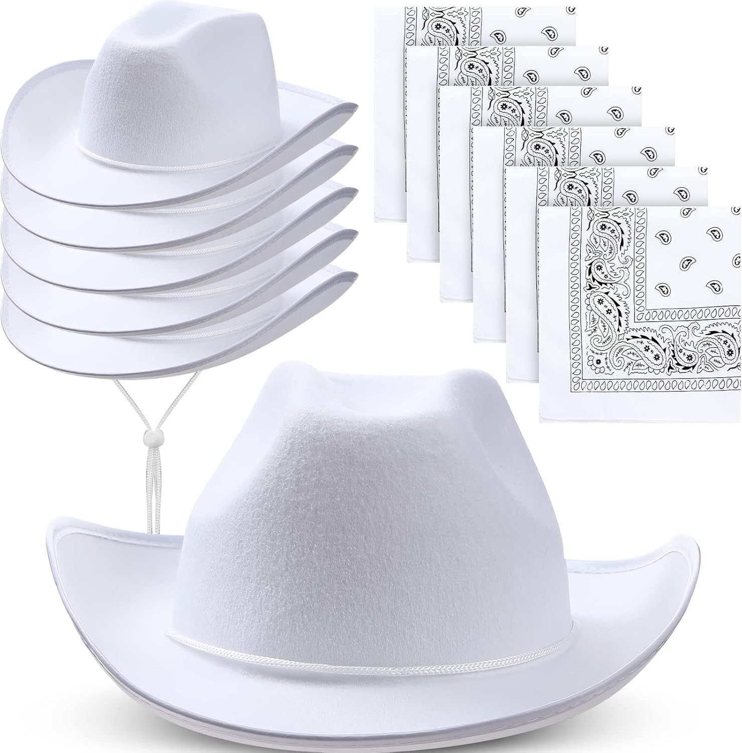 6 Sets Adult Cowboy Hat for Women and Men Western Cowgirl Hats with Adjustable Drawstring and Cowboy Party Paisley Bandana