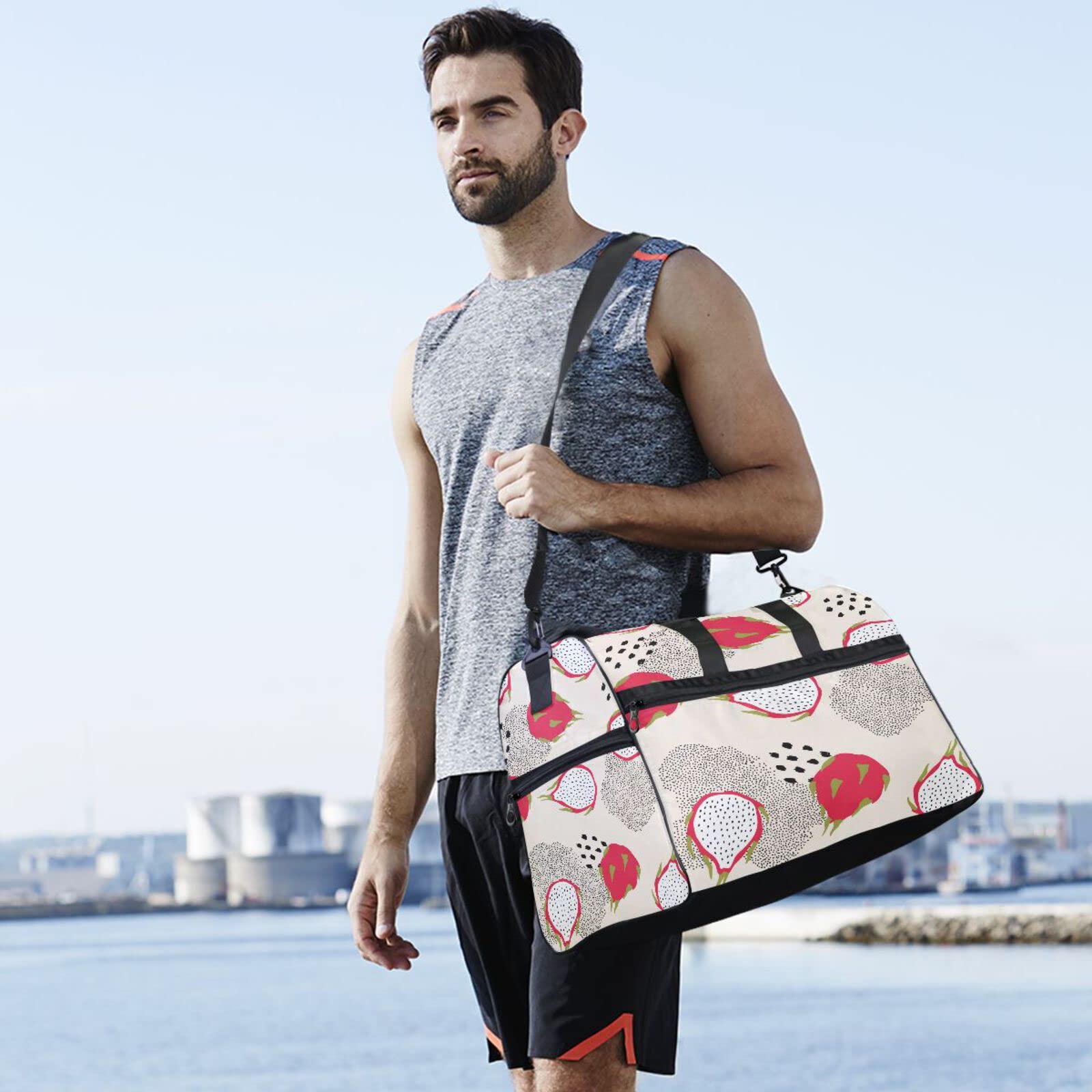 Drachenfrucht Cartoon Obst Süß Sporttasche Badetasche mit Schuhfach Reisetaschen Handtasche für Reisen Frauen Mädchen Männer