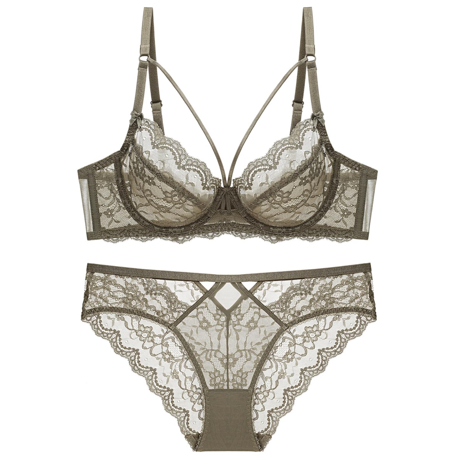 ANTTK - Conjunto de brasier de encaje para mujer, brasier transparente de cobertura completa, brasier push up sin varillas, estilo francés, talla grande, brasier con aros para uso diario