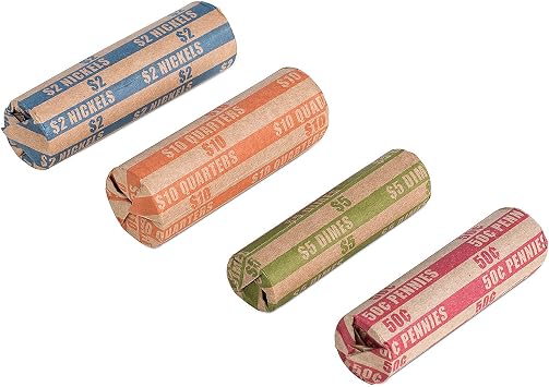 Coin Wrappers Assorted 300 PCS Flat Coin Rolls Wrappers for All Coins Including Quarter, Penny, Nickel, Dime Wrappers