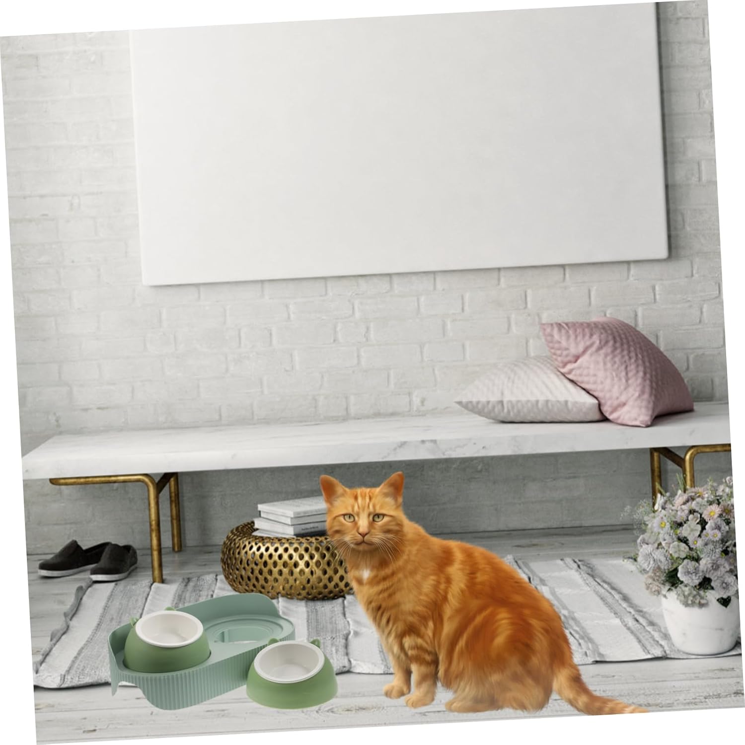 Elevated Cat Bowl Set Slip Double PET Food Dispenser Prevents Spills and Neck Strain Sturdy Plastic for Daily Use
