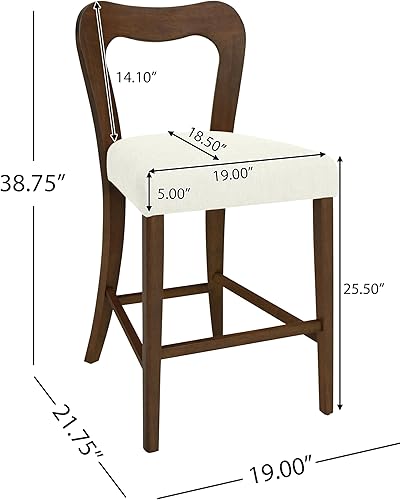 Miniatura 3 de Juego de 2 taburetes de bar de altura de mostrador, sillas de comedor de madera de goma para encimera de cocina, sala de estar y dormitorio, sillas