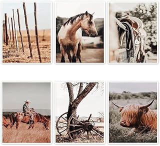 6 Piece Western Highland Cow Posters Wall Art Prints,Western Wall Decor,Farmhouse Landscape Wall Art,Western Country Photography Canvas Art Prints for Living Room Bedroom Decor,Fall Forest Nature Prints,Set of 6 (8''x10'',Unframed)