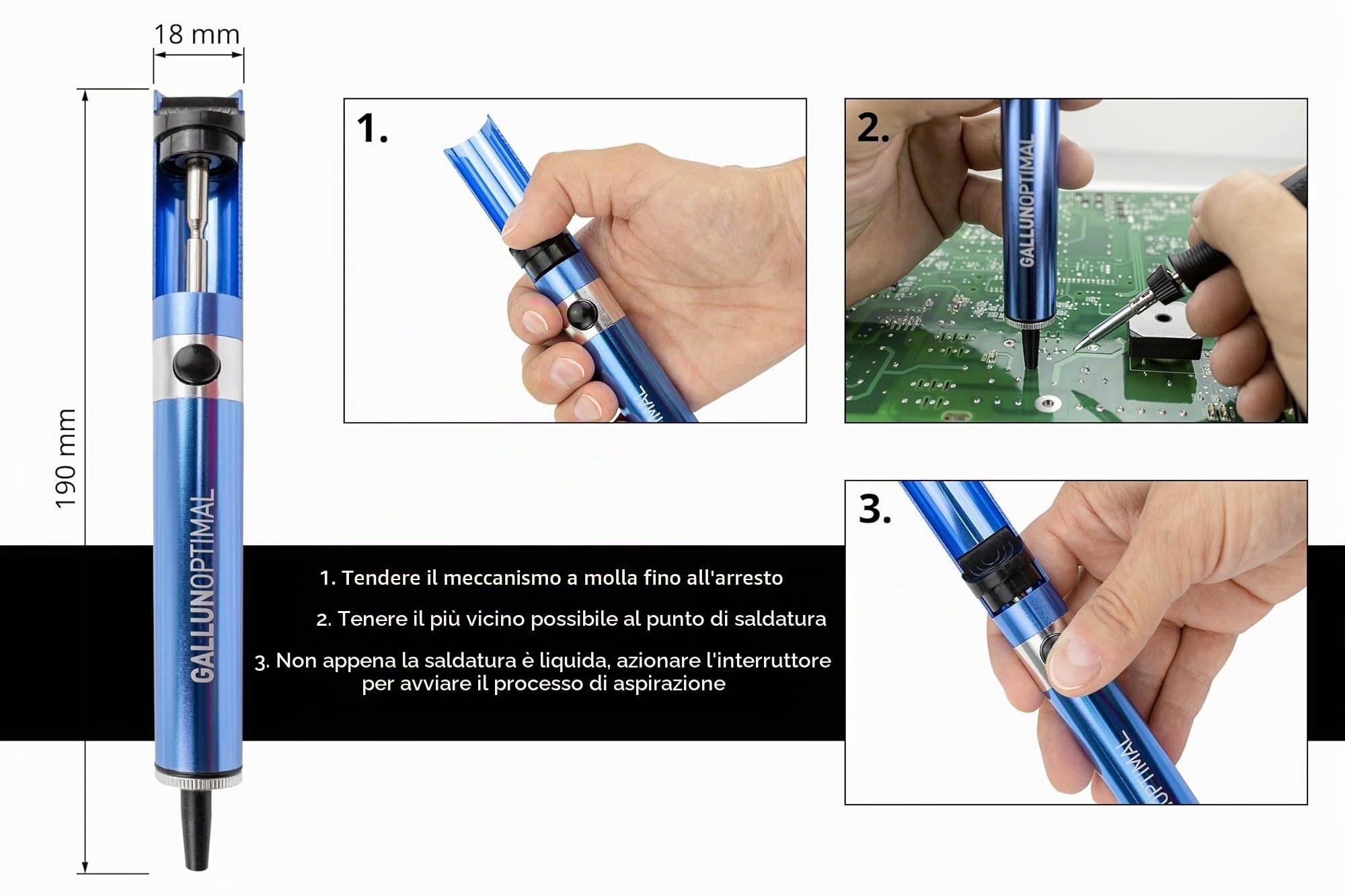 Pompa dissaldante professionale in metallo blu con punta ESD teflon alta potenza aspirazione