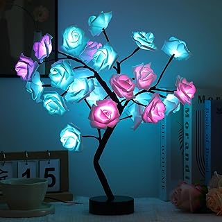Rose Flower Tree Lamp - LED Rose Tree Table Lamp USB/Battery Powered Artificial Bonsai Flower Night Light for Bedroom Livi Price In India
