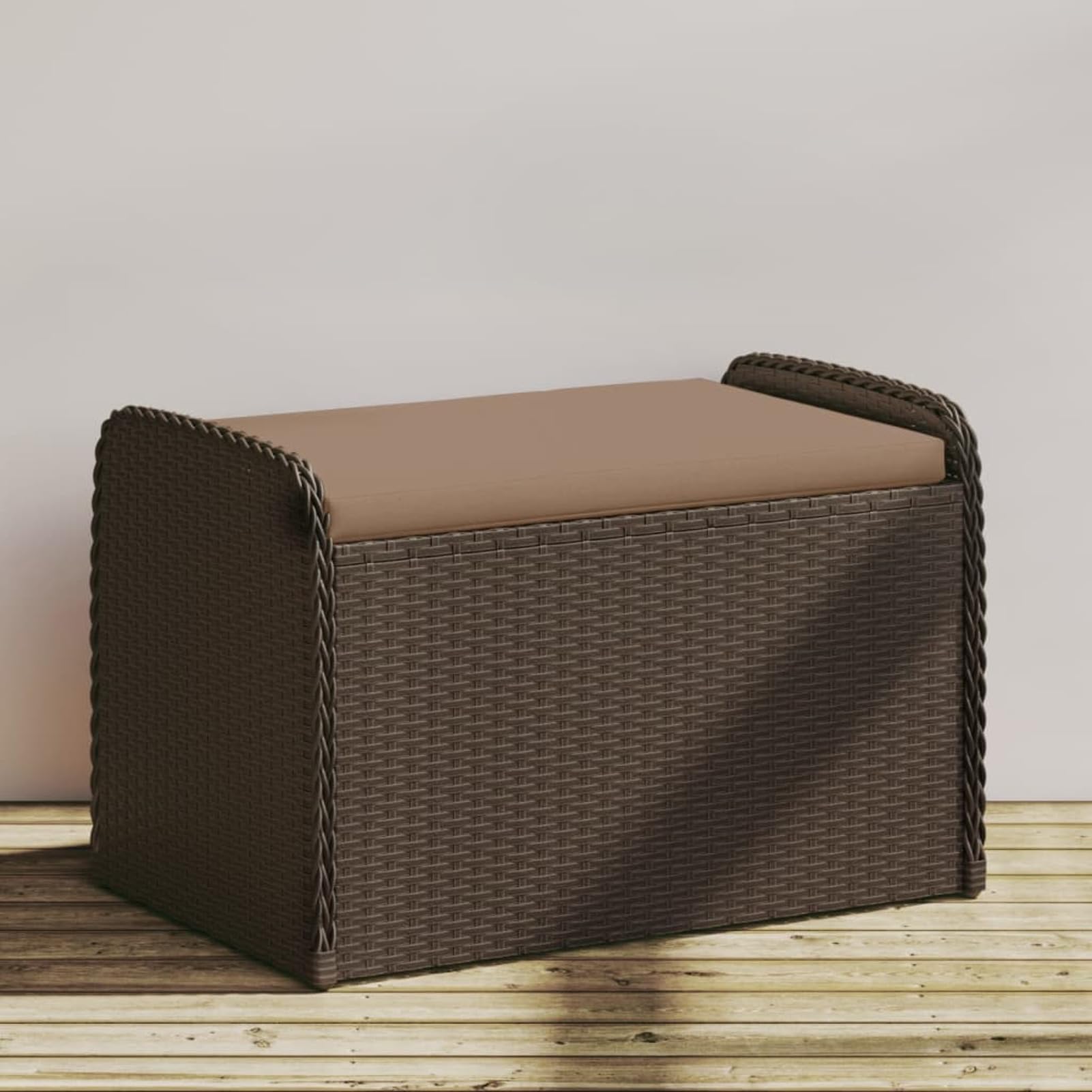 Sitzbank mit Stauraum & Kissen Sitzbox Mit Stauraum Storage Chest Stauraum Bank Sitztruhe Mit Stauraum Braun 80x51x52 cm Poly Rattan