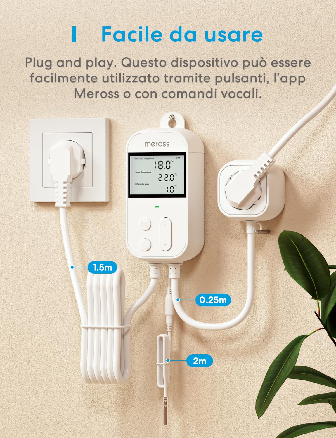 Meross Presa Smart Termostato Temperatura per Apple HomeKit 16A, Termoregolatore Intelligente WiFi Digitale per Alexa e Google Home, per Homebrew, Allevamento, Serra, Controllo di App e Vocale