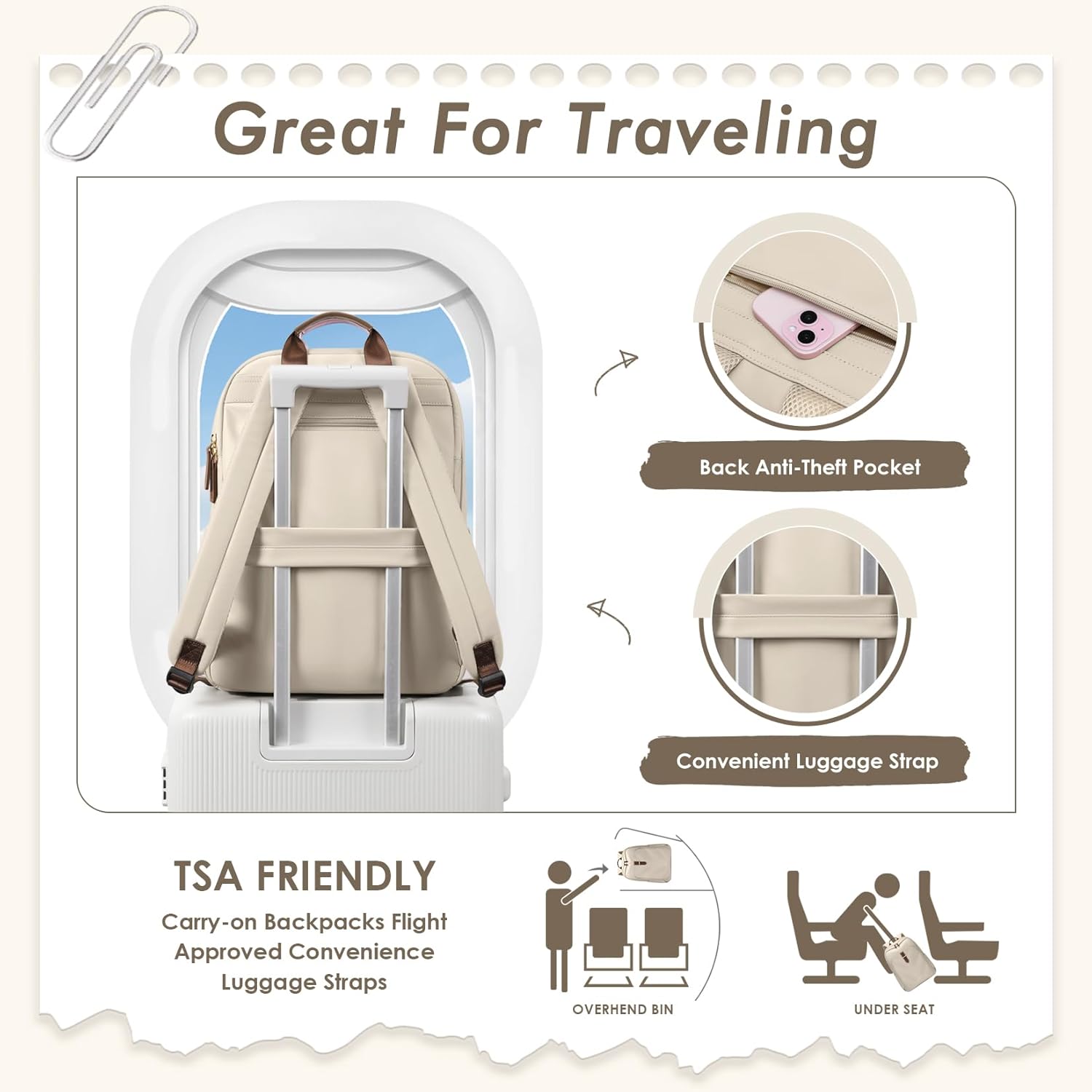 Laptop Backpack for Women,Casual Work Business Backpacks Purse Carry on Travel Backpack,15.6 Inch,Apricot - Image 7