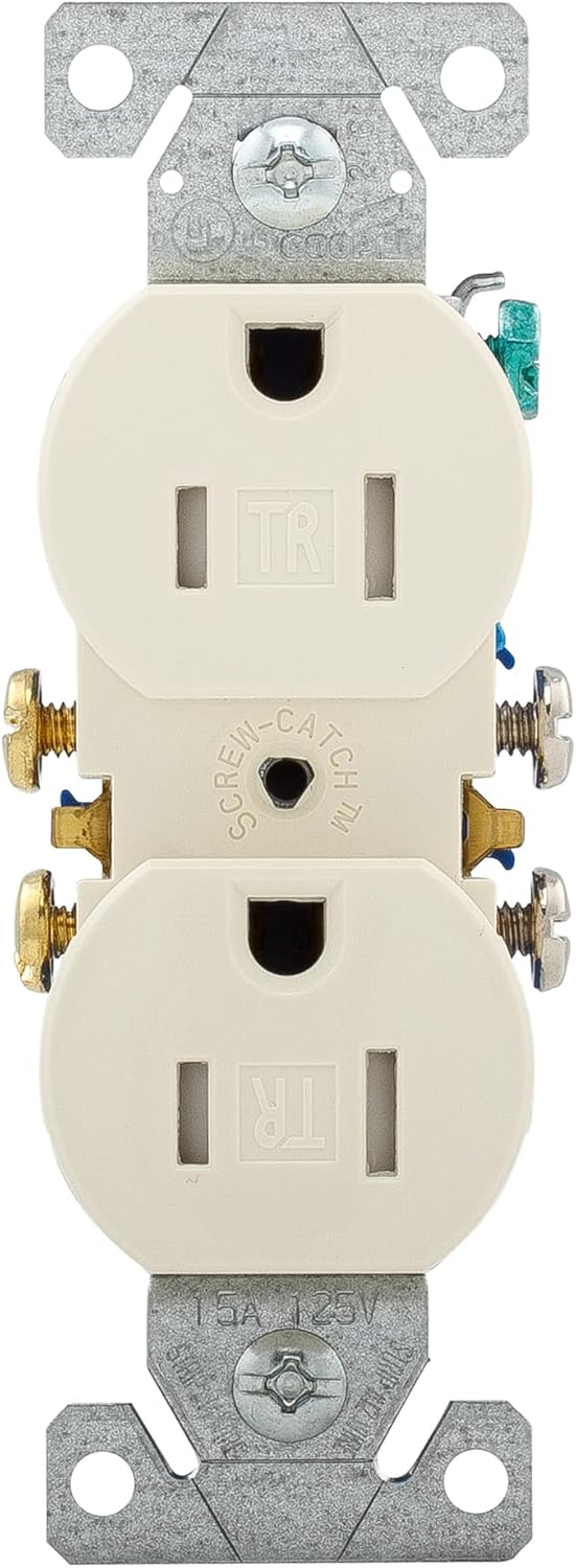 Eaton TR270A Tamper Resistant Duplex Receptacle with 15-Amp, 125-Volt, NEMA 5-15, Almond