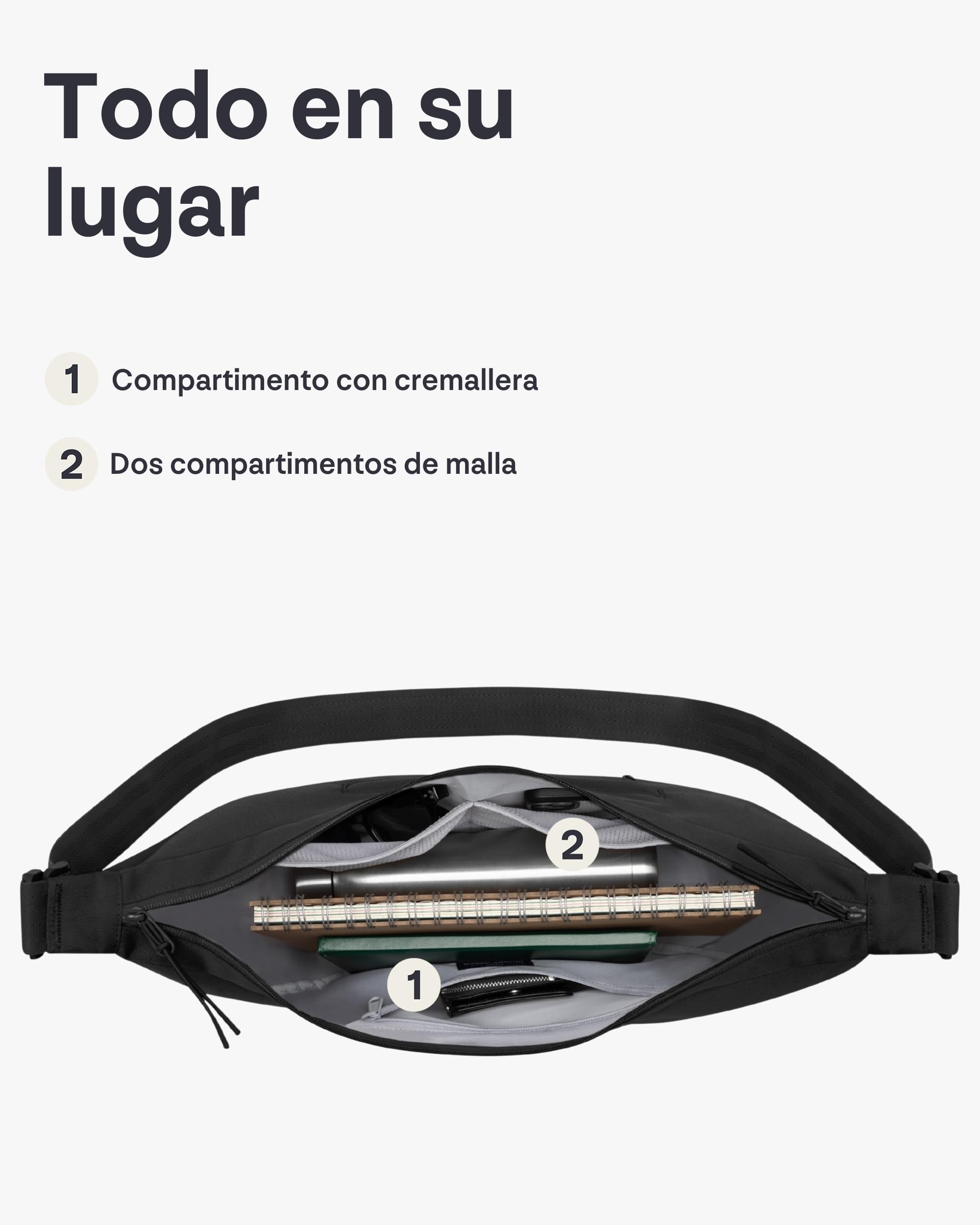 Johnny Urban Bolso Bandolera Mujer Hombres Negro - Ally Large - Half Moon Bag - Bolso Riñonera de Media Luna - Bolso Grande Redondo con Correa Ajustable - Repelente al Agua