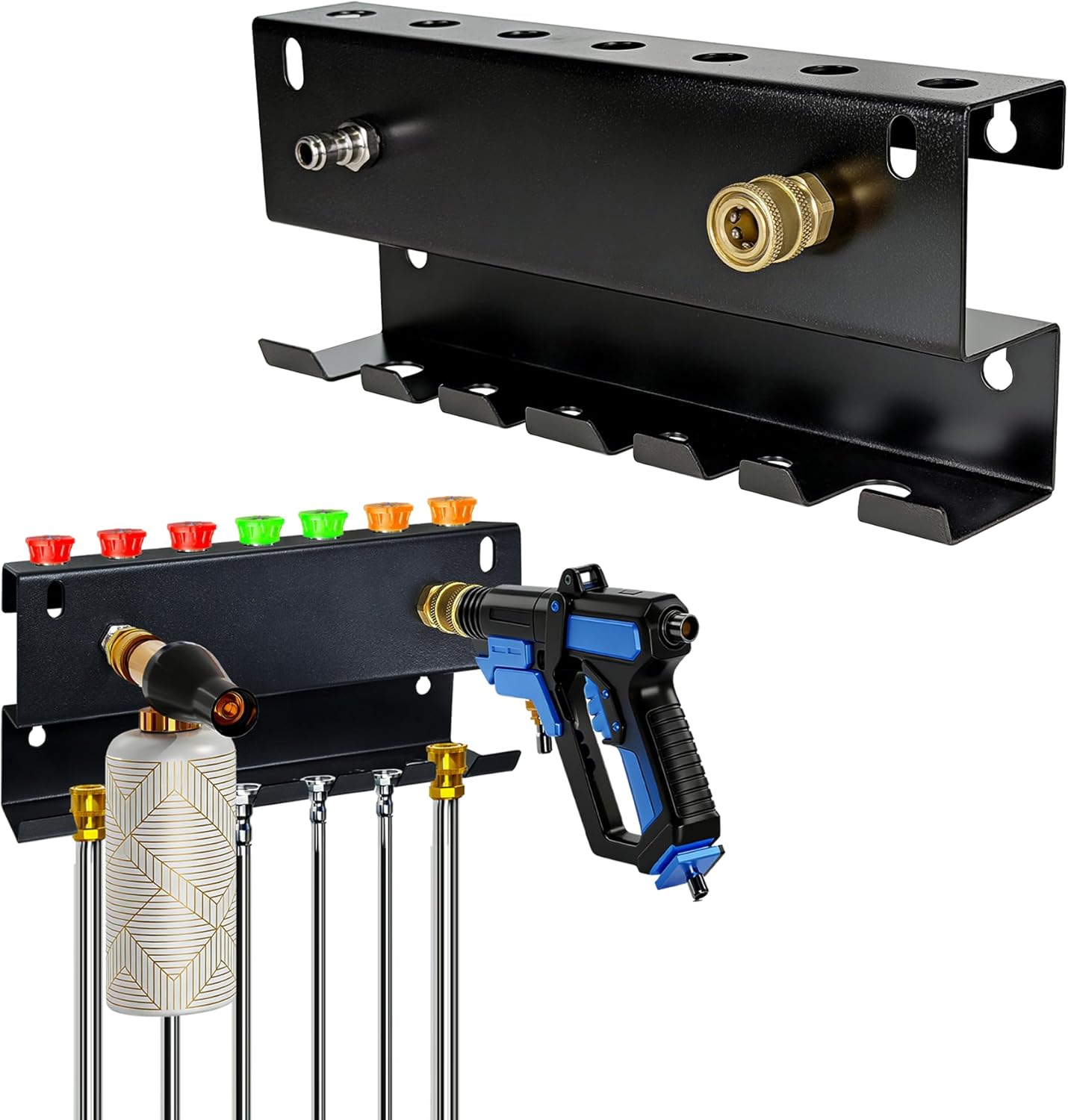 Wall Mount Pressure Washer Holder - Universal 1/4 Quick Connect Rack for Guns, Foam Cannons & Nozzles | Rustproof Metal Storage | Garage, Car Wash, Garden Organizer (C-PWGH-S)