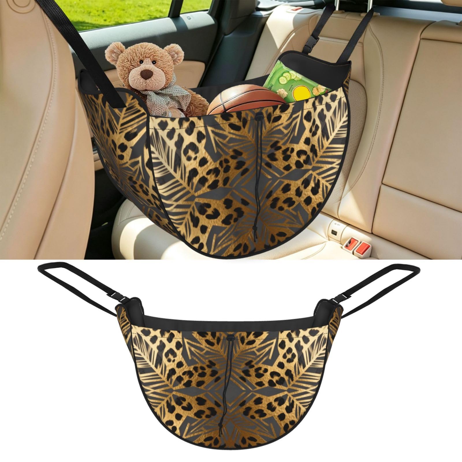 Cntdbu Black Golden Feathers Car Seat Organizer-Backseat Storage Bag For Travel
