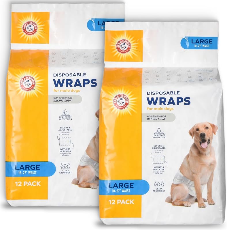 Fraldas Faixa Abdominal Descartáveis para Cães Machos Grandes ARM & HAMMER, 24 unidades