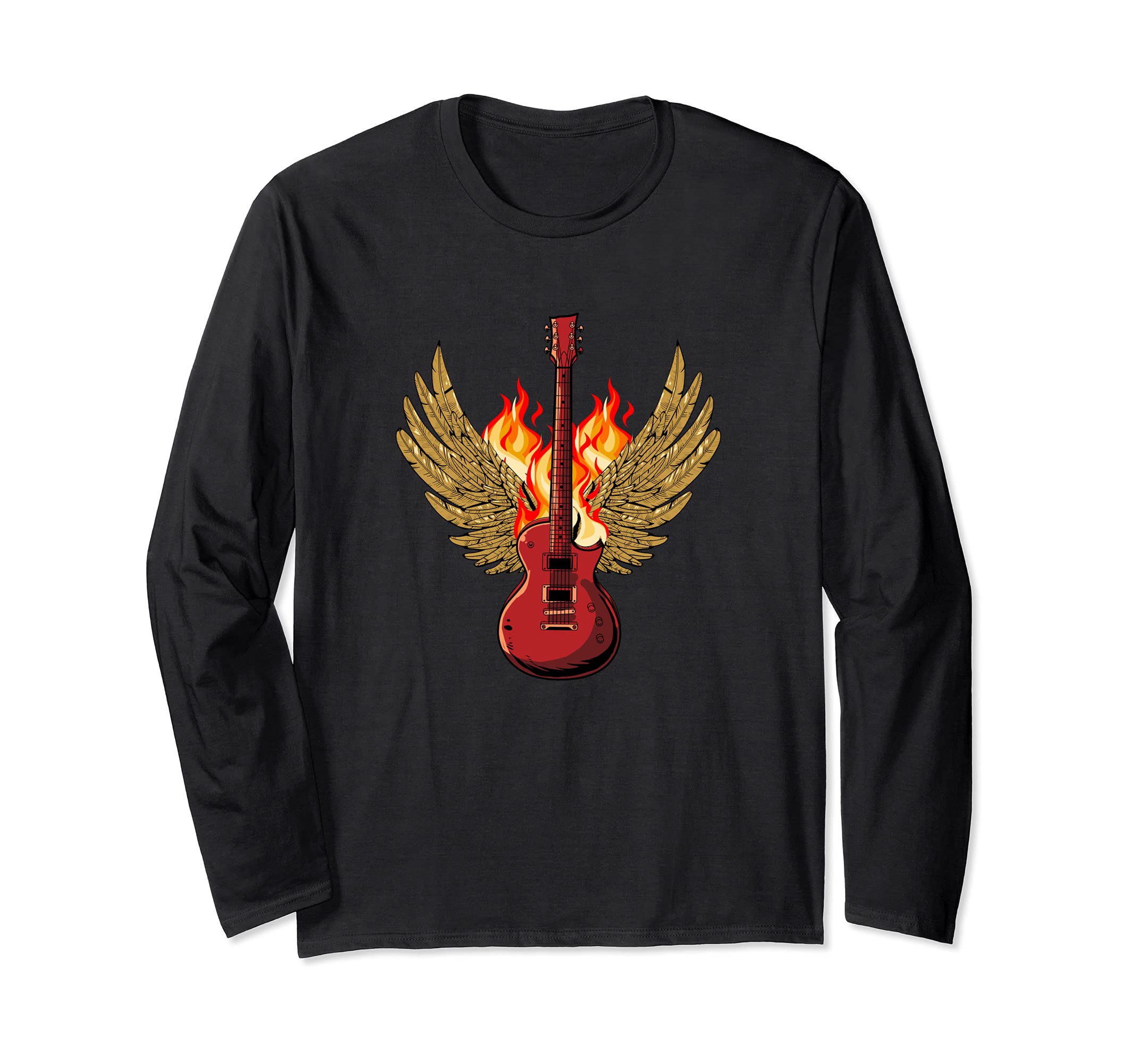 Electric Guitar Musician - E-Guitar Wings Rock Guitarist Long Sleeve T-Shirt, Black
