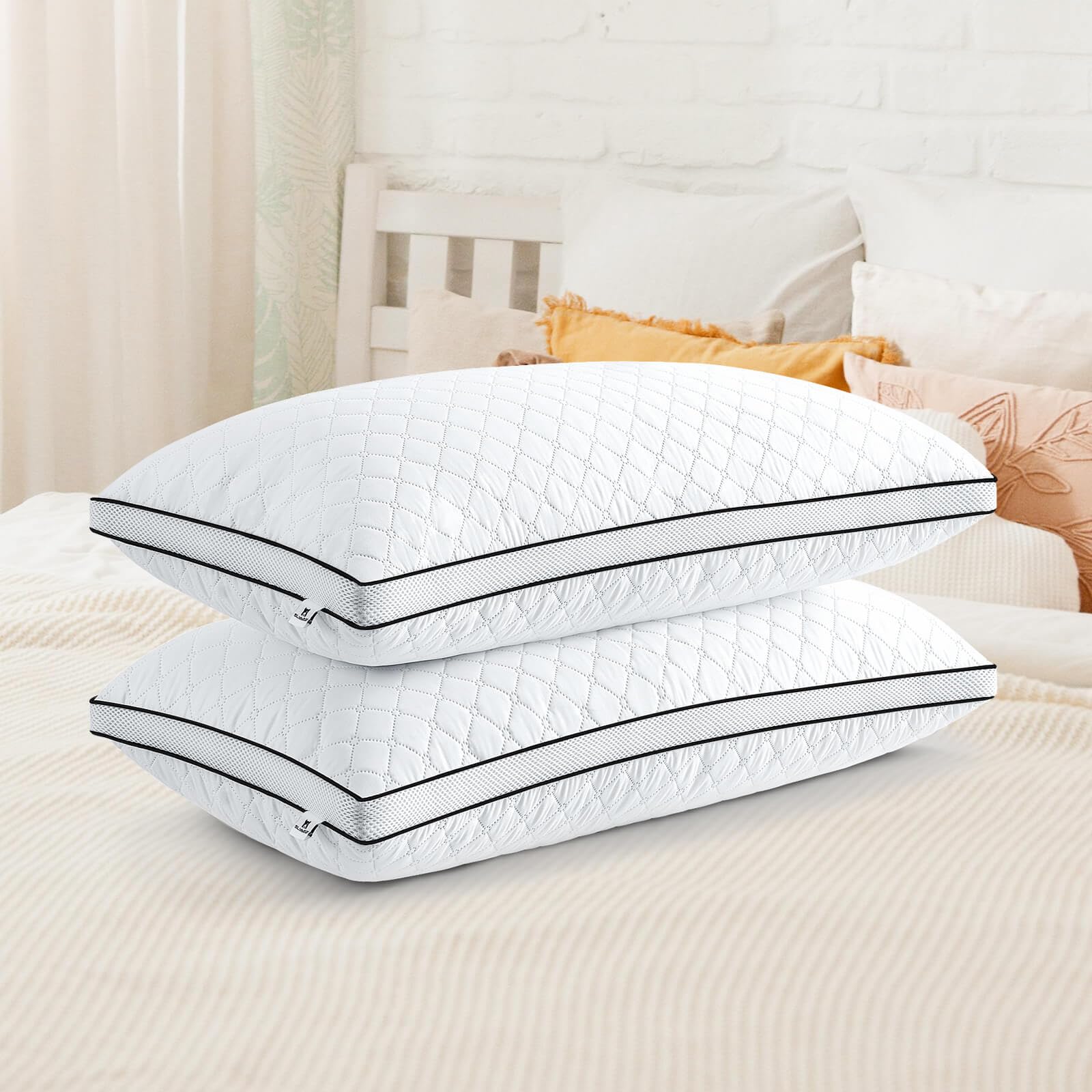 Slybear Kopfkissen 40x80 cm 2er Set, orthopädisches Seitenschläferkissen mit Premium Füllung, Atmungsaktives Nackenkissen, Schlaf-,Sitz-,Bett-,Sofa-Kissen für Allergiker weich und stützend waschbar