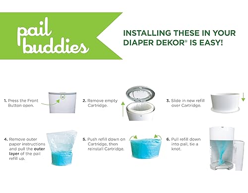 Miniatura 5 de Pail Buddies Recambios para cubos de pañales | Paquete de 6 unidades con capacidad para 3,600 pañales | Compatible con cubos de pañales Dekor Plus |