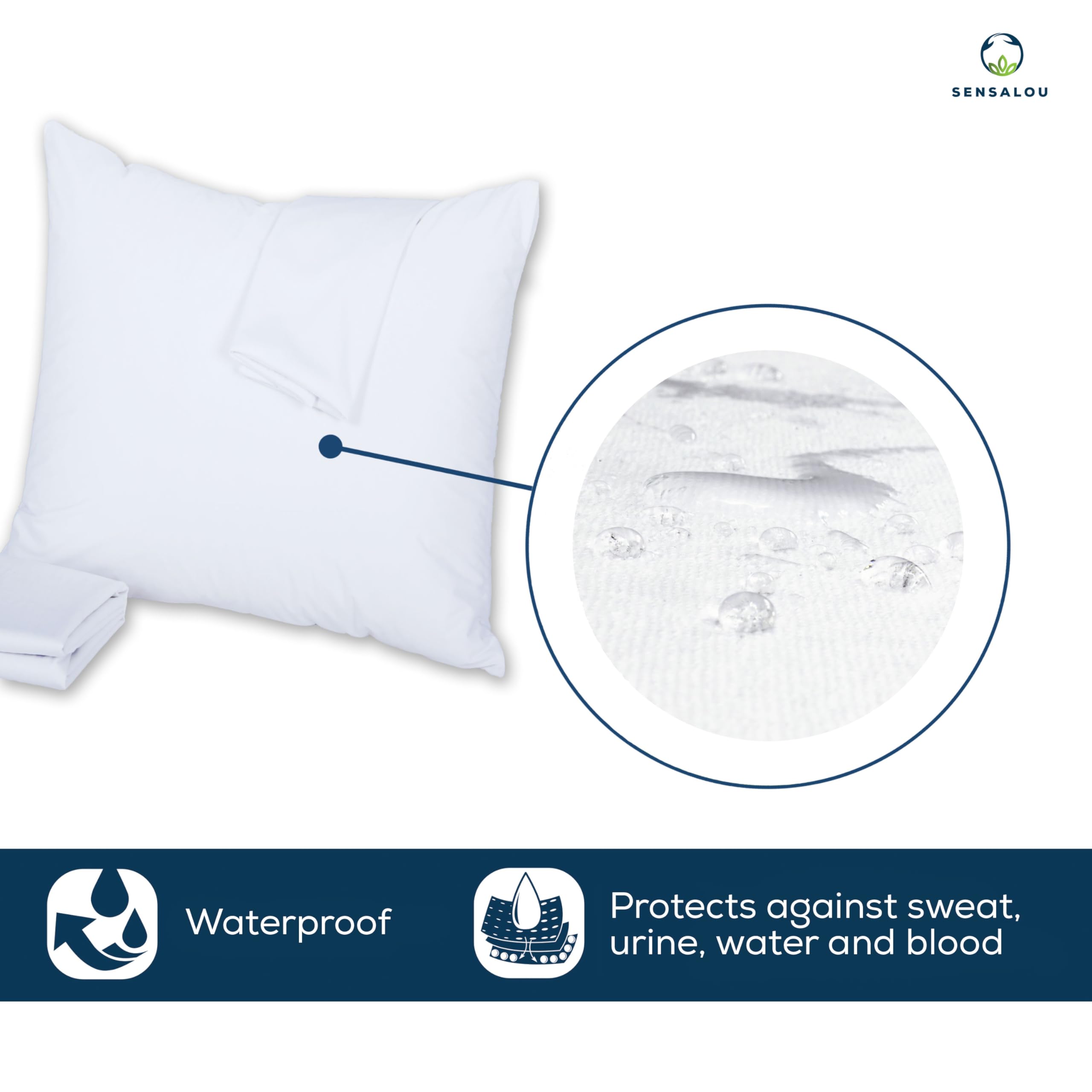 Sensalou Waterproof Pillow Protectors 50x50 cm, 2 Pack in 7 Sizes White Zipped Covers Hypoallergenic Pillow Cases - Image 2
