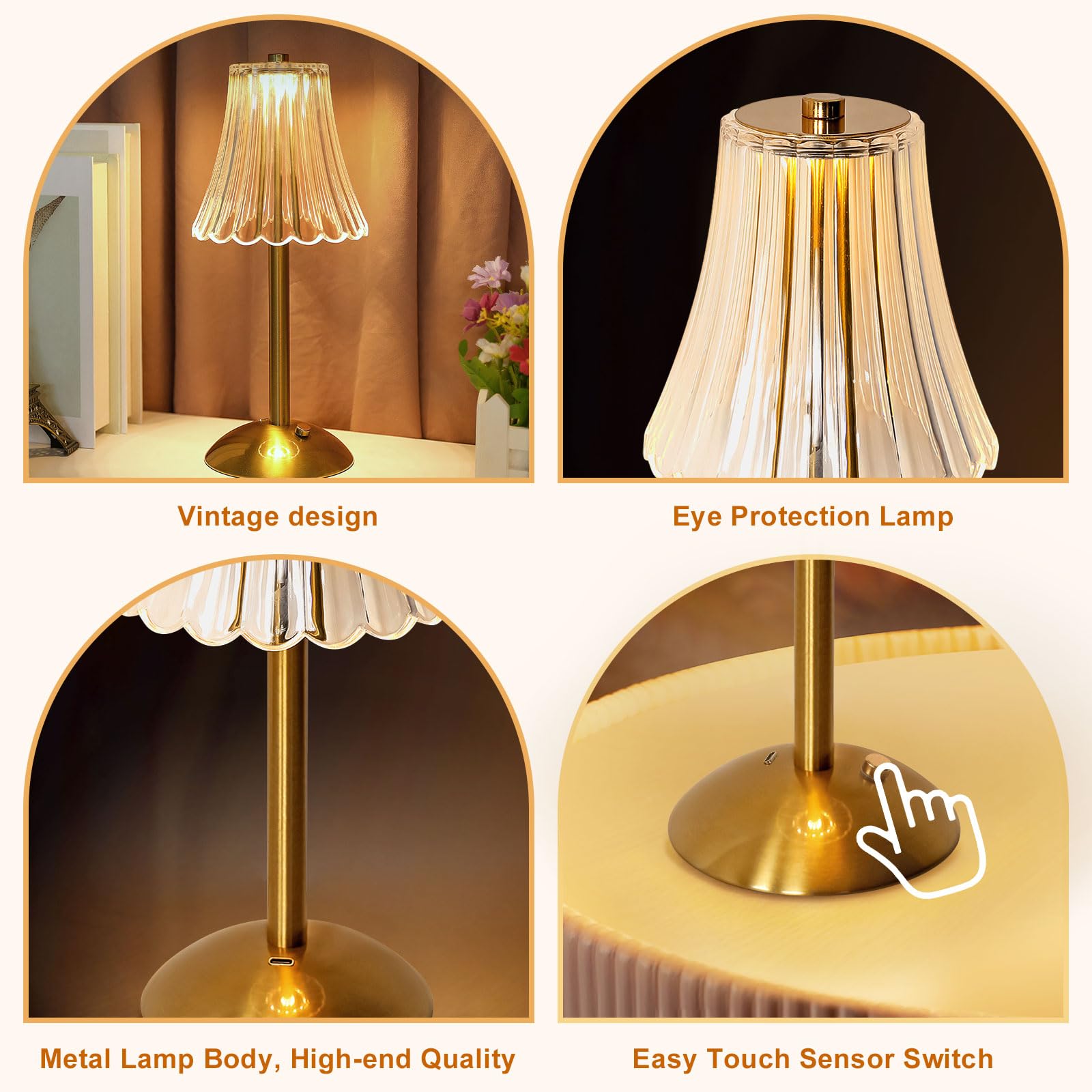 Goeco Lampe de Table LED Dorée, 5W 30cm Lampe de Chevet 3000K/4500K/6500K Veilleuse avec Abat-jour Acrylique en Forme de Jupe, Éclairage d'Ambiance avec Base Métallique pour Chambre à Coucher