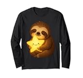 Smiling Sloth Hugging Star Cozy Night Cute Character Art Long Sleeve T-Shirt