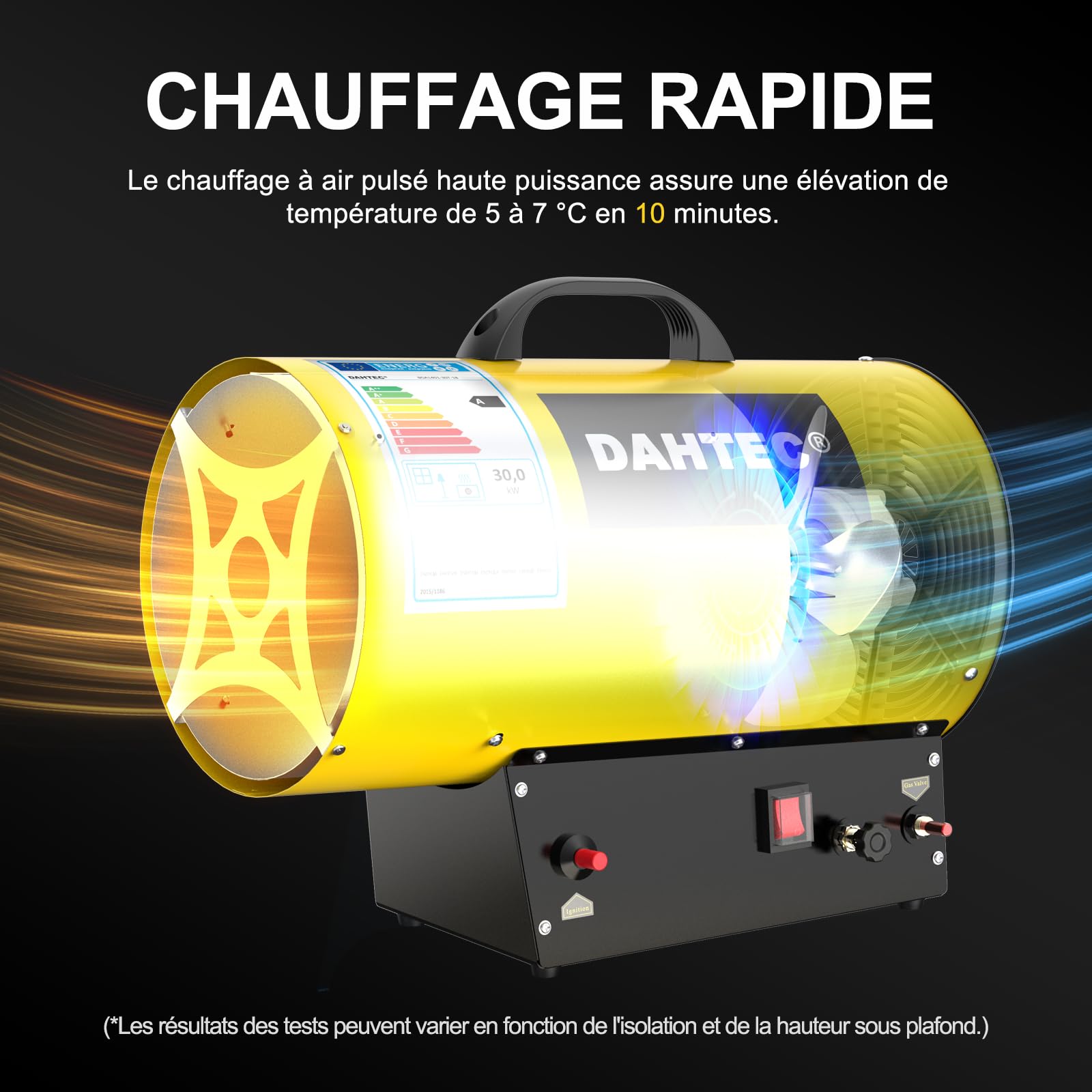 Chauffage d'appoint Gaz Puissance Réglable Canon à Chaleur Radiateur Soufflant à Gaz Chauffage Radiant Souffleur d'air Chaud de Chantier