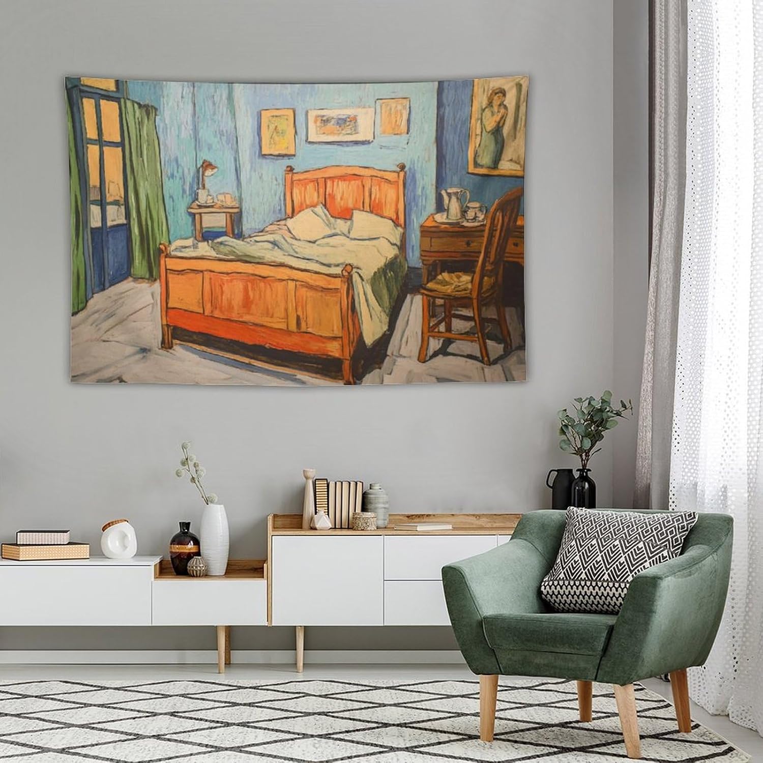 ZHXZYY Animated Furniture Tea Party A Delightful Van Gogh Parody Art Print Wall Hanging Wall Decor for Dorm Bedroom Home Decor Tapestry40 x60