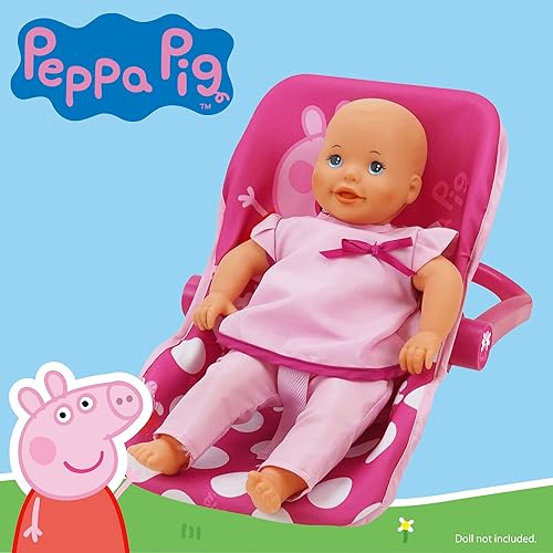 Miniatura 4 de Peppa Pig: Asiento de coche para muñeca de bebé, puntos rosados y blancos, se adapta a muñecas de hasta 18 pulgadas convertible en una silla de